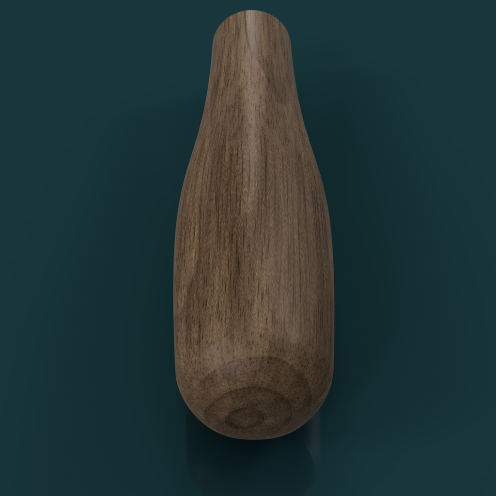 Top view rendering of a walnut portafilter handle (placeholder until real photos)