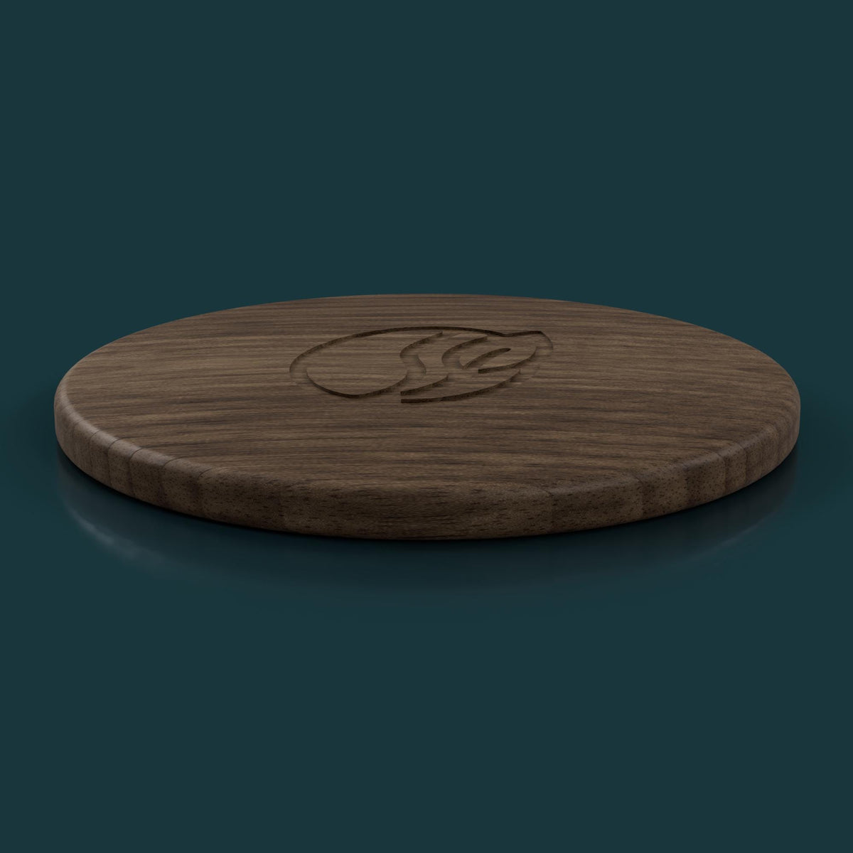 Side view of the round hardwood hopper lid in Dark Walnut