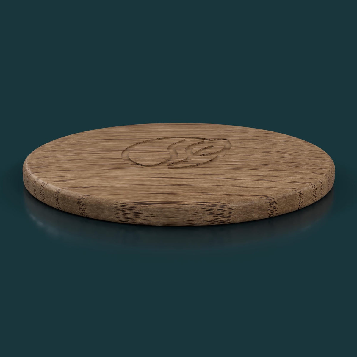 Side view of the round hardwood hopper lid in Warm Oak